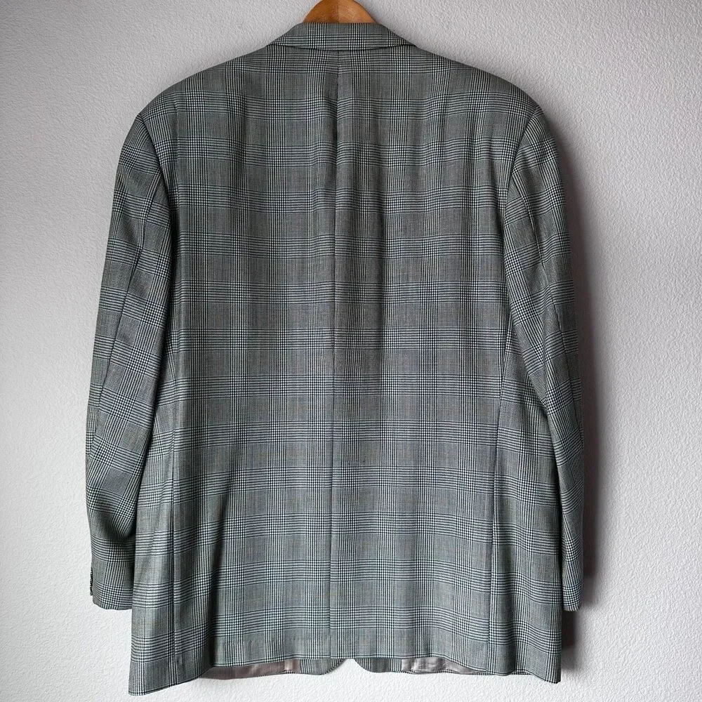 Hugo Boss Saks Fifth Avenue Men's Blazer Plaid 2 Button Shoulder Pads Green Gray